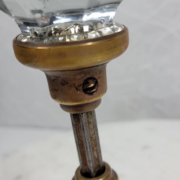 Antique Victorian 8 Point Crystal Door Knob Clear Glass 3 Inch Brass Rod Handle - Picture 9 of 13